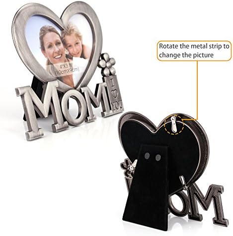 QTMY Коледни подаръци за мама, рамка за снимки обичам те, Метален Декор за вашия работен плот във формата на Сърце от дъщеря си и сина