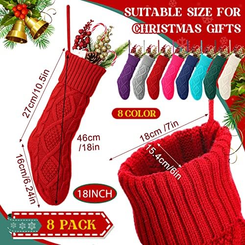 EBOOT 8 Опаковки 18-Инчови Отглеждане на Коледни, Семейни Коледни подаръци, Монофонични Вязаный Чорапи, плетени калъф за Коледни