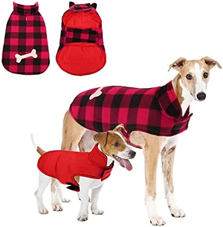 Зимно палто за кучета Dasior, Класическа Клетчатая Двустранен яке за дрехи за домашни любимци в студено време (Червен, XX-Large)