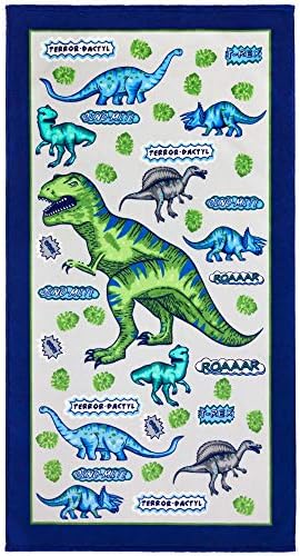 Softerry - Плажна кърпа с динозаври 28 x 51 см от памук - T-Rex е Мека и Цветна кърпа за деца (Dino Приключенски, 1 кърпа 28