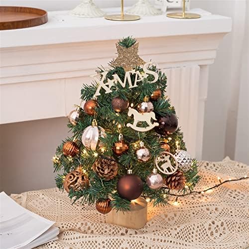 Настолна Коледно Дърво Aetygh 18 Инча, Изкуствена Мини Коледно Дърво, Мини-Коледна Елха с led светлини и Декорации, захранван От Батерии, Дървена Основа