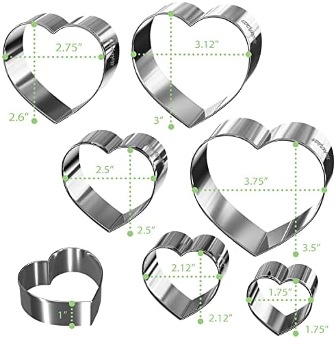 Форма за печене във формата на сърце от неръждаема стомана - Комплект от 6 размери
