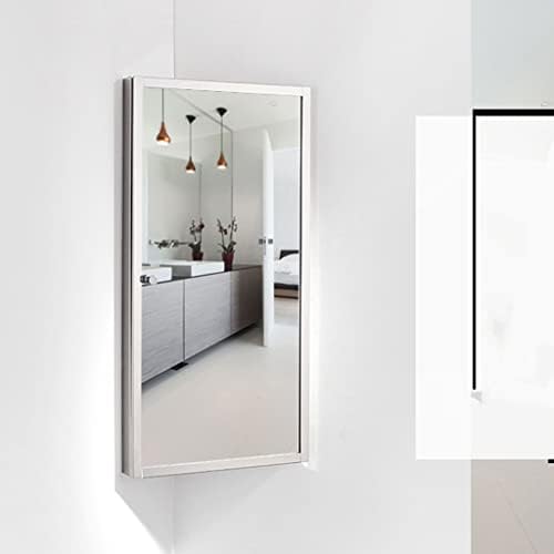 BDDIE Ъглов шкаф за стенен монтаж с огледало, Огледален шкаф за баня, Полирана Неръждаема стомана - Лява / Дясна Отворена Огледалото