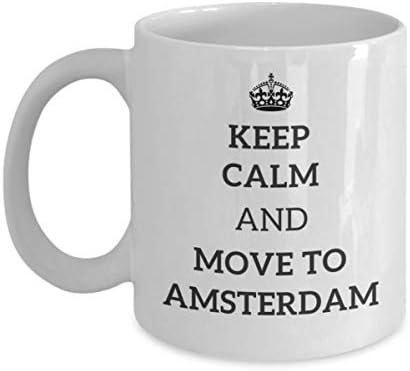Запазете спокойствие и переезжайте в Амстердам Чаена Чаша Подарък Пътник за Приятел, Колега, Чаша за пътуване в Холандия