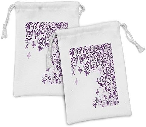 Комплект от 2 Чанти от лиловой тъкан Ambesonne, Класически Дизайн с Swirls под формата на Цветни Клони Лилии във френски