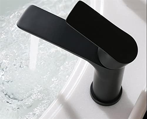 YLyyds Батерия за мивка от неръждаема стомана Златисто-черен Смесител за мивка в банята с водопад Смесител за мивка в банята (Цвят: