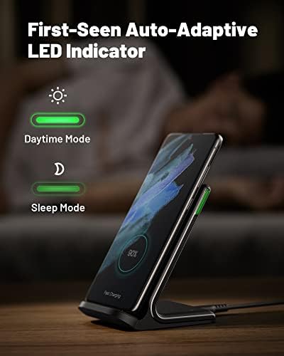 Безжично зарядно устройство, INIU [2] Бърза Безжична зарядно устройство ще захранване на поставка с мощност 15 Вата с адаптивно осветление за сън, Съвместима с iPhone 14 13 12