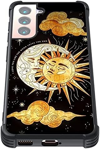 Tnarru е Съвместим с Samsung Galaxy S21 Калъф с изображение на Слънцето и Луната Твърда задния панел на КОМПЮТЪРА и Меки странични