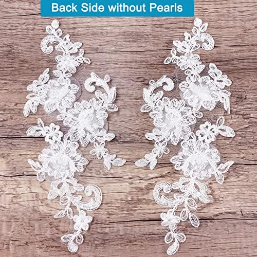 По-добре да Шият Избродирани Дантелени Флорални Апликации, 1 Чифт 3D Перлено Ивици от Органза с Бяла Бродерия на Цветя за Сватбена рокля,