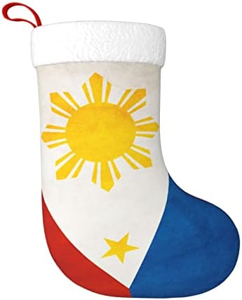 QG ZZX Флаг Филипините Коледен Отглеждане на Коледни Чорапи, Окачен Чорап за Камина 18 Инча Празнична Украса