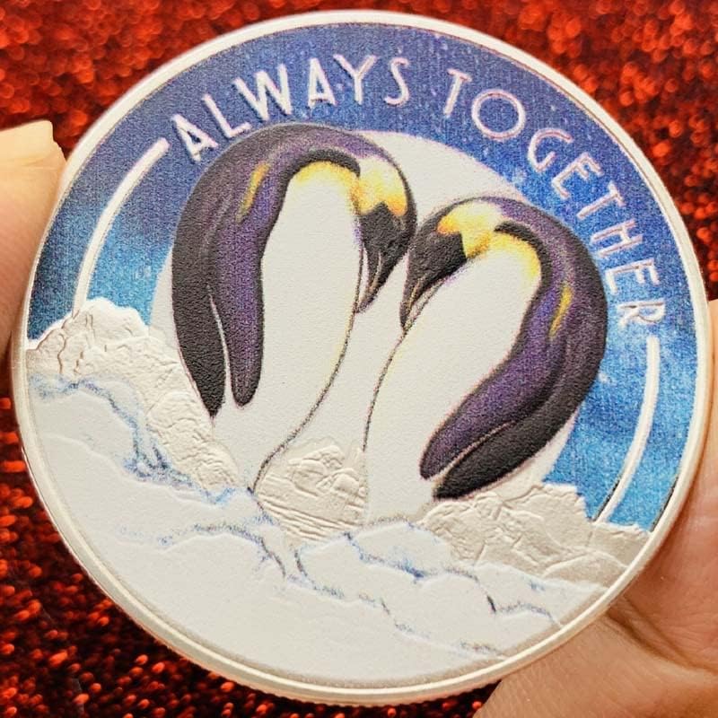 Изготвен Пингвин Със Сребърно Покритие Медалите Океанская Лодка Южното Полукълбо Е Във Формата На Сърце Пингвин Животно Монета Двойка Възпоменателна Монета