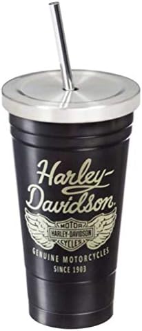 Изолиран чаша Harley-Davidson Heritage от Неръждаема Стомана с Соломинкой, Черно с сребрист