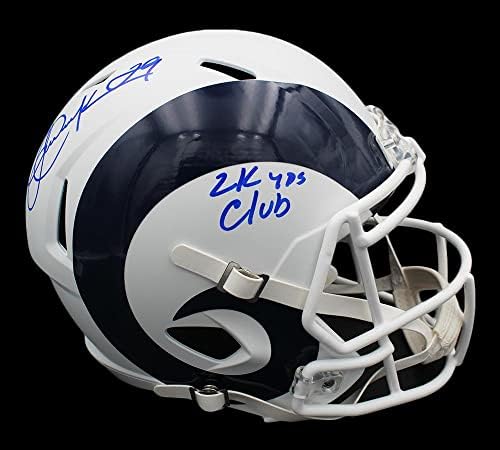 Ерик Дикерсън Подписа в пълен размер, Бял Матиран каска NFL Los Angeles Овни Speed с надпис 2K Yds Club - Каски NFL с автограф