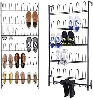 MyGift Черен Метален Стенен Рафтове За обувки, 18 Двойки Организаторите За съхранение на обувки На входа и Стенен Черен Метален