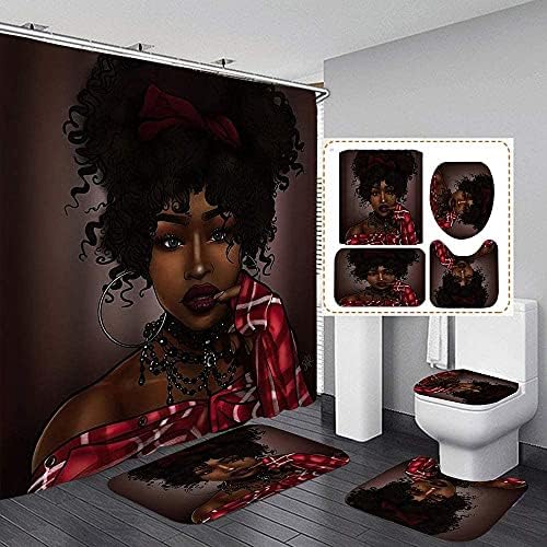 Комплекти Завесата за душа в африканския стил за черни Момичета за Баня, 4 бр., Декори за баня в американски стил Афро с Моющейся капак за Тоалетна, Нескользящие Подл