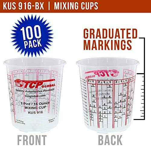 Изработена по поръчка (пълна кутия по 100 чаши за смесване на бои на литър (16 унция)) Чаши са настроени пропорция на смесване на страничната част на кутията със 100 чаши