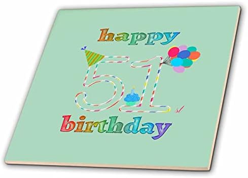 3дРоза с 51-ви рожден Ден Торта със Свещ, балони, Шапка, Разноцветни Плочки (ct_351664_1)