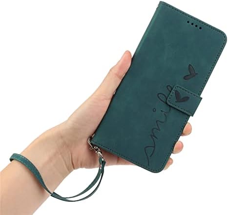 Чанта-портфейл IVY S23, [Smile Love] [флип-надолу поставка] [презрамка с каишка] [Изкуствена кожа] - Чанта-портфейл за Samsung Galaxy S23 - Зелен