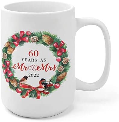 Керамични Чаши под формата На утайка от чаша с венец Mr & Mrs 2022, Коледна Чаша в стил Новогодишни празници, Оформление Бяла Чаша,