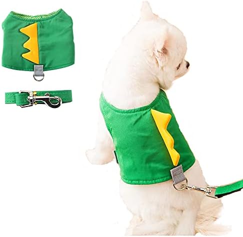 MQQYLBHDS Комплект Колан и каишка за куче под формата на Динозавър, Зелена Жилетка за Котки, Шлейка с Прогулочной Въже, Удобен