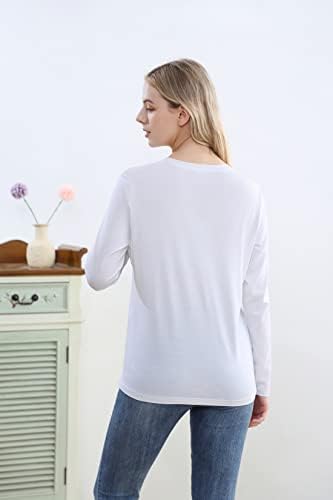 Дамска тениска с дълъг ръкав, Оборудвана Приятелка, Леки Ежедневни блузи с кръгло деколте, Основен слой, Естествен Мек Удобен памук, S-2XL