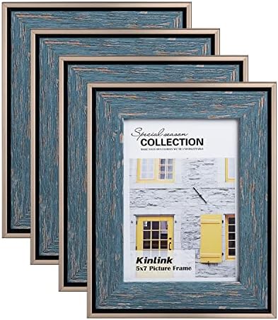 Рамки за снимки KINLINK Rustic 5x7 - Ретро рамка за частни домове Светло кафяв цвят, с натурален стъкло за плот и стенен