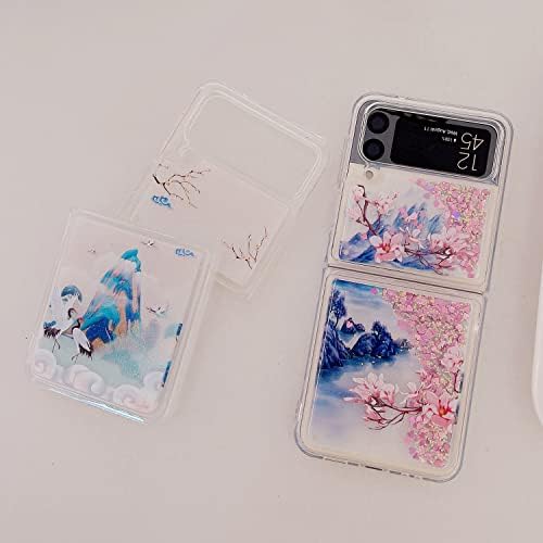 Калъф за мобилен телефон с течен зыбучим пясък във формата на листа и цветове за Samsung Galaxy Z FLIP 4 серия 5G.Калъф за защита от падане Glaxy Zflip4 е предназначен за момичета и ж