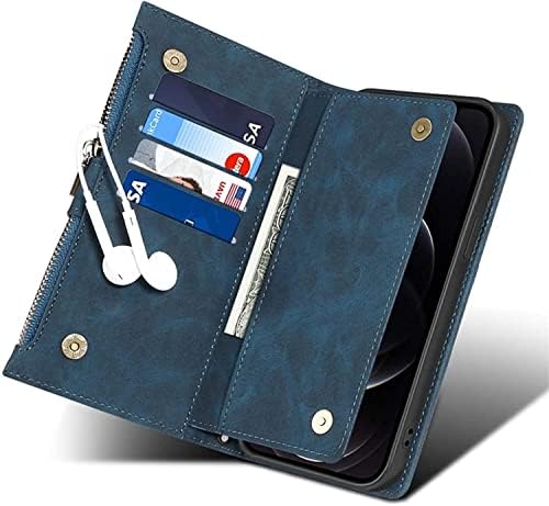 Калъф-за награда от изкуствена кожа EIDKGD за Apple iPhone 12 Pro (2020 Г.), 6,1-Инчов портфейл-мида с цип [Държач за карти] [Стойка] (Цвят: