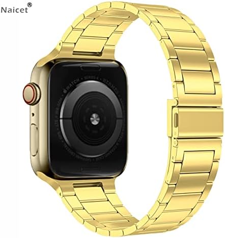 Naicet нов Актуализиран Съвместим каишка за Apple Watch серия 7 6 5 4 3 2 1 SE, каишка от неръждаема стомана 304, тънък, лек, който предпазва