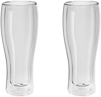 Стъклена Бирена чаша Zwilling 39500-214 с двойни стени, Комплект от 2 чаши, 14,1 течни унции (410 ml), Огнеупорни, Конструкция с двойни стени,