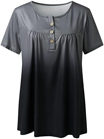CGGMVCG Ежедневни Блузи за жени, Дамски Тениски с градиентным принтом Размер Плюс, V-образно деколте, Къс ръкав, Пуловер копчета, Дамски