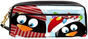 Весел Коледен Пингвин Преносим Калъф за Грим за Жените, Училищен Калъф за Дръжки на ципа за Момчета и Момичета