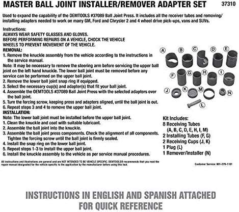 Комплект Адаптери за инсталиране /отнемане на наредба шарнира OEMTOOLS 37310 Master, Набор от инструменти, Master Adapter от 14 части