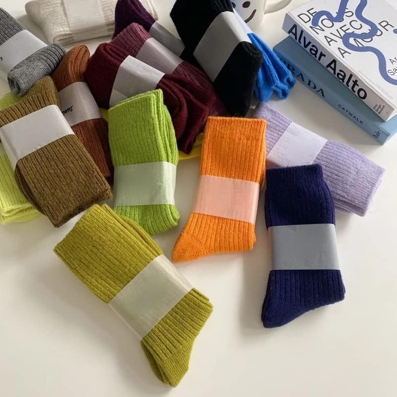 Дамски вълнени чорапи, Зимни Изолирана кашмир чорапи в ретро стил Харадзюку, Ежедневни Зимни чорапи, 5 двойки (Цвят: A, Размер: