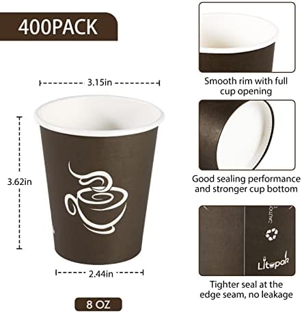 LITOPAK 400 Кутии, картонени чаши за 8 грама, кафе за Еднократна употреба, чаши, Чаши за топли / студени напитки, кафяви