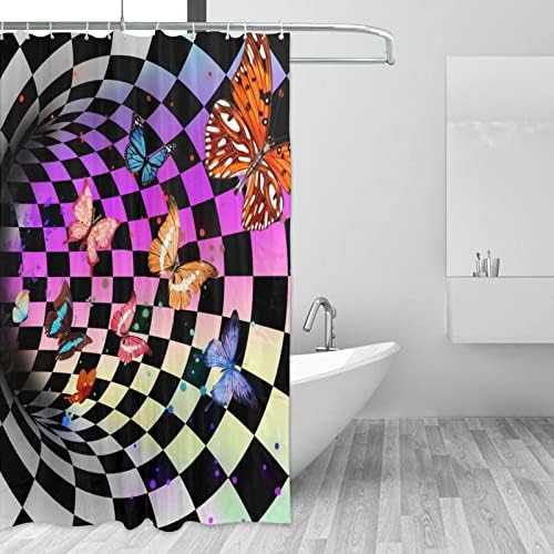 YZDF Завеса за душ с Триппи-пеперуда, Мистични Черно-бели Квадрати, Тунел, Набор от Завесата за душа в стил Бохо за Баня, Модерен