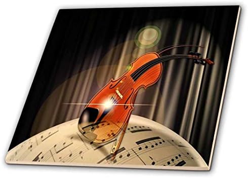 3dRose ct_204362_1 Абстрактен фигура цигулка на кръгла керамична плочка с музикални ноти, 4 инча