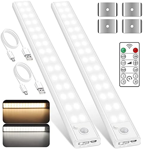 KASONIC 11,8-Инчов лампа под гардероб, Безжичен Магнитно осветление шкаф с датчик за движение, USB, Акумулаторна батерия нощна светлина с дистанционно управление, регулир