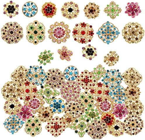 MEEDOZ Брошки за сватбения букета на Булката за жените, 36 бр., Брошки във формата на Цветя с кристали за партита Направи си сам (многоцветни 36 бр.)