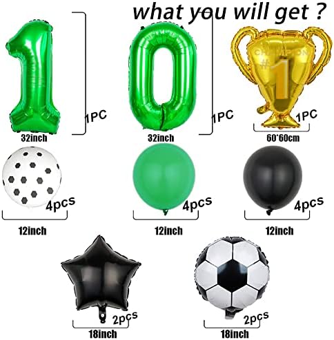 Футбол, Купа на Шампион Набор от Балони, Декорация на 10-ия Рожден Ден на Зелена Номер 10 Фолио Футболен Балон Украса Звезда