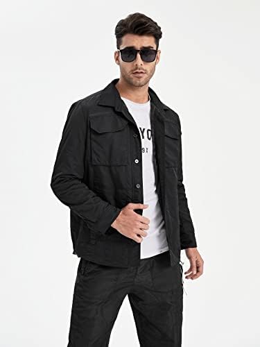 Якета NINQ за мъже - Мъжко яке с капак и копчета отпред (Цвят: черен Размер: Голям)