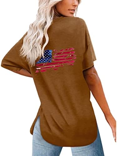 Патриотични Ризи за Жени, Тениски с Флага на САЩ, Летни Ежедневни Потници, Тениски с Къс Ръкав, Междузвездни Ленти, Удобни Свободни Тениски