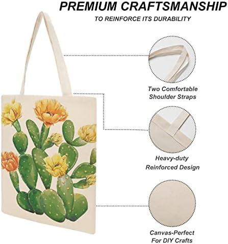 WengBeauty Холщовая чанта-тоут, Акварел Цвете Кактус, Красивата Цветна Ботаническая Чанта на 4 рамо, за Многократна употреба за Хранителни