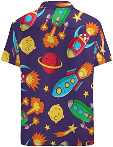 Космически Ракети, Планети и Звезди, Мъжки Ризи, Блуза, Копчета и Къс ръкав, Ежедневни Тениска, Плажни Ризи с Джоб