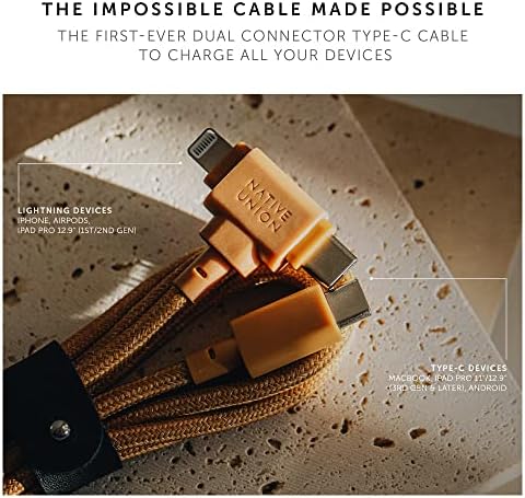 Native Union Belt Кабел Duo – Гъвкав кабел за зареждане в тежка рамка от оплетке с дължина 5 метра, Изработен от рециклирани материали – Съединители,