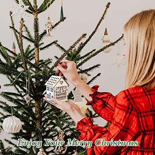 Коледа Подвесное Украса за Дървена къща Luxspire, Мини-Орнаменти за Украса на Коледната Елха, Led Лампа С Кух Дизайн, Празничен Сезонен Декор