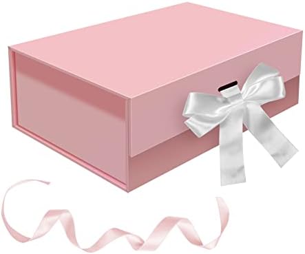 Розови Магнитни Подаръчни Кутии BoShahai, Сгъваема Подарък кутия с размер 12x8x4 инча с Панделка, Голяма Луксозна Опаковъчна хартия с магнитна закопчалка за Партита, Сват