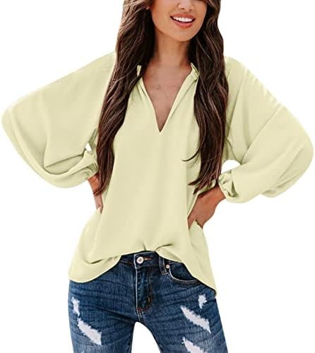 BEUU Женски Тенденция на Рязко Ризи с дълъг ръкав, Обикновена Удобни Тениски, Блузи, Ежедневни Свободните Пуловери С V-образно деколте, Потници, Блузи
