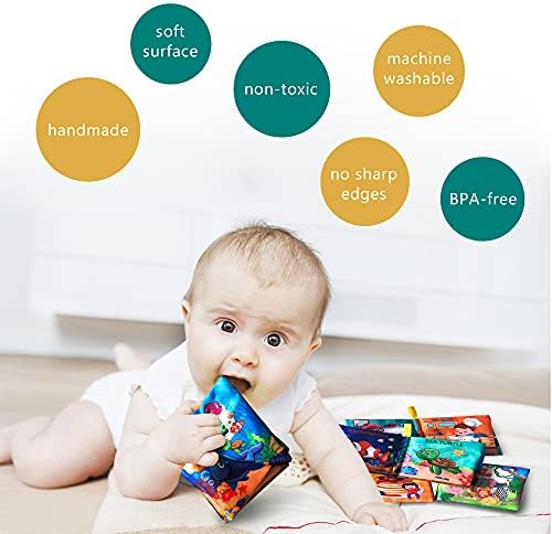 Детска играчка-книжка от мека тъкан AMINFUN, Образователна Книжка за деца от тъкани, Със звук шуршания на допир (опаковка от 4 броя), Играчка за ранното развитие, подарък