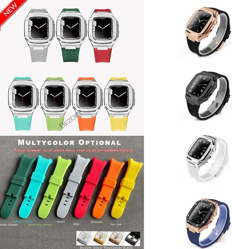 CNHKAU най-новият модел от неръждаема стомана за Apple Watch Band 7 44 мм 45 мм Благороден метал за iWatch Series 7 6 SE 5 41 мм 40 мм Комплект модификация Bezel (Цвят: сребрист диамант, размер: 4